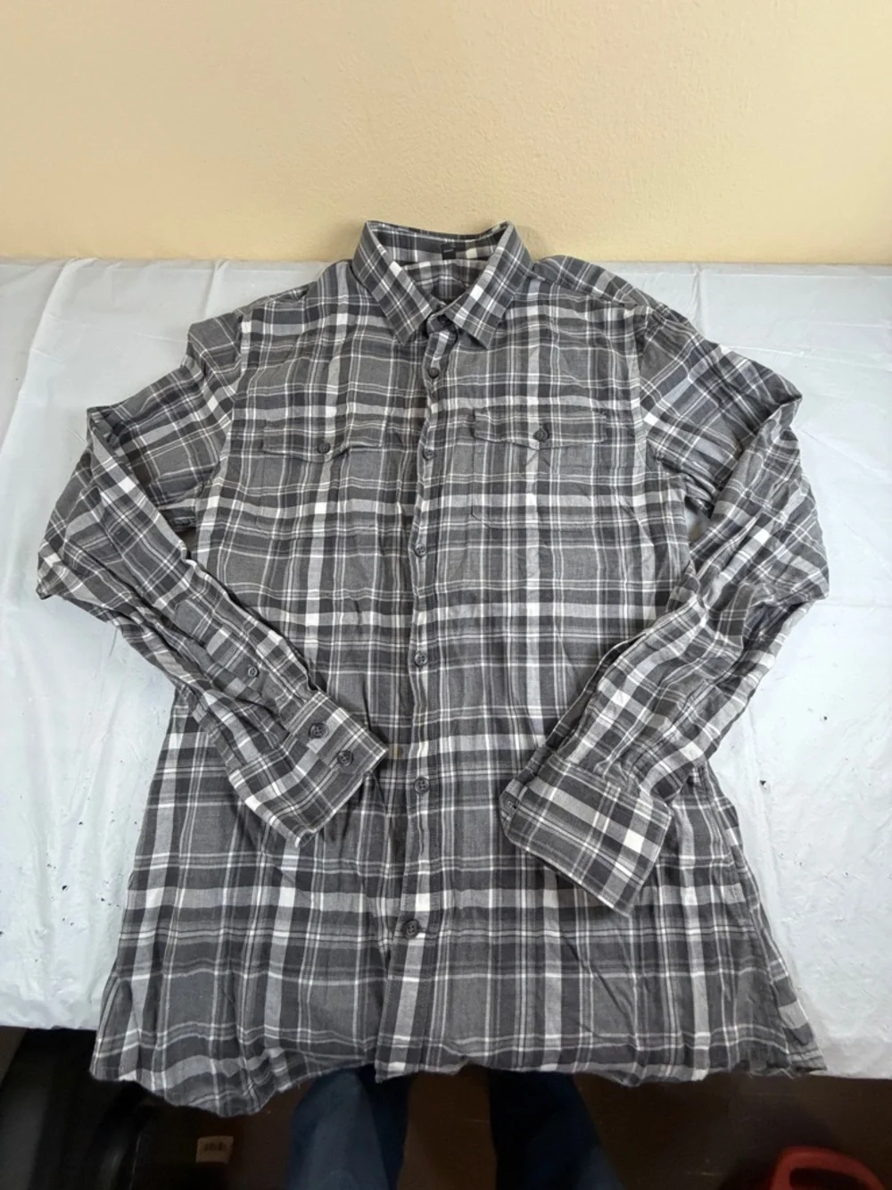 Banana Republic Gray and White Plaid‎ Casual Button-Down Shirt